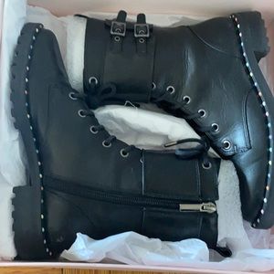 Bessie Stud-Trim Leather Combat Boots